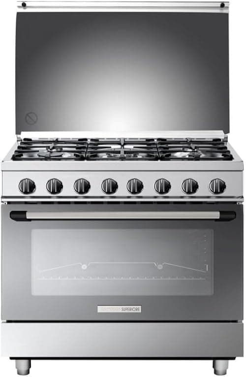 Freestanding Gas Cooker 90X60CM, 115L Oven, Auto Ignition with 4 Full Safety Burners, Cast Iron Grids, Sabaf burner Removable Glass Door Stainless Steel–TCP396GG52KX–Made in Italy on Amazon.ae - Price Tracker