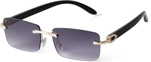 Fashion Rimless Sunglasses for Women Men Gangster Tinted Lens Frameless Shades Faux Buffalo Horn Glasses Rectangle Eyewear on Amazon.ae - Price Tracker