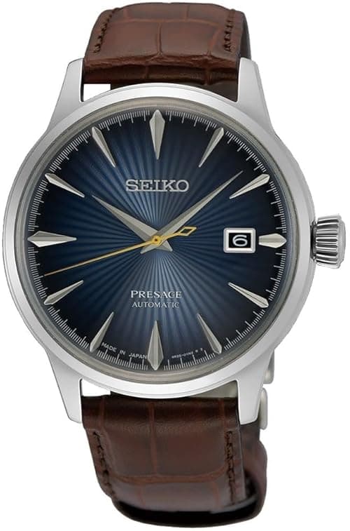 SEIKO PRESAGE BLUE DIAL MECHANICAL LEATHER WATCH for men SRPK15J, Blue, strap on Amazon.ae - Price Tracker