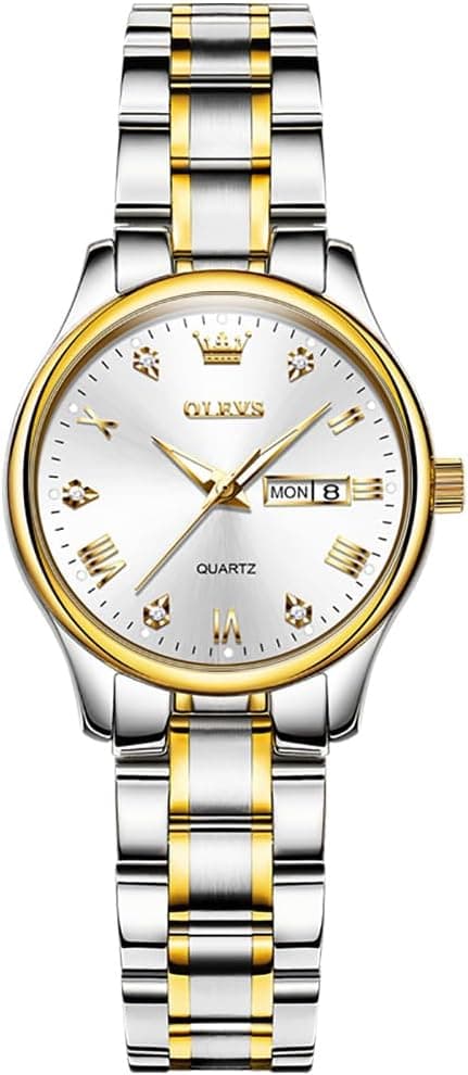 OLEVS Women Watches Date and Day,Ladies Watches with Silver Gold Stainless Steel,Elegent Female for Small Wrist Watch(White/Black/Blue/Gold Face) on Amazon.ae - Price Tracker
