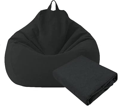 Large Small Lazy Sofas Cover Chairs Without Filler Linen Cloth Lounger Seat Bean Bag Pouf Puff Couch Tatami Living Room Beanbags (Black, 85x105cm) على Amazon.ae - متتبع الأسعار