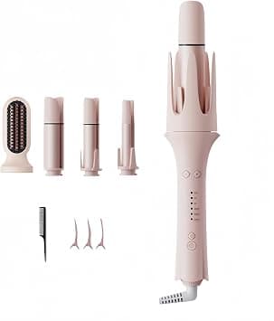 Automatic Rotating Curling Iron, 4-in-1 Set with Brush & 3 Interchangeable Ceramic Barrels, 3-Level Temperature Adjustment, with 3 Hair Clips & 1 Comb (Pink) on Amazon.ae - Price Tracker