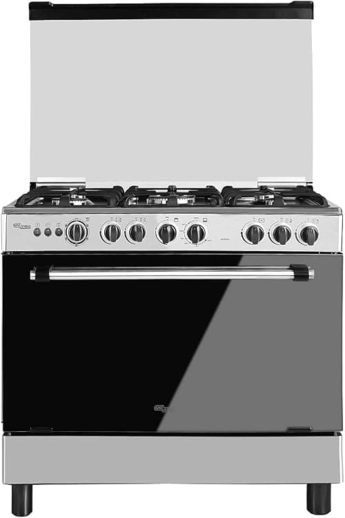 Super General 90 x 60 cm Freestanding Gas Cooker SGC901FS, 5-Burner Full-Safety, Auto Ignition, Cast Iron Grid, Gas Oven & Grill with Rotisserie, Wok Burner,Glass Top Lid, 90x58x76.9cm (WxDxH), Silver on Amazon.ae - Price Tracker