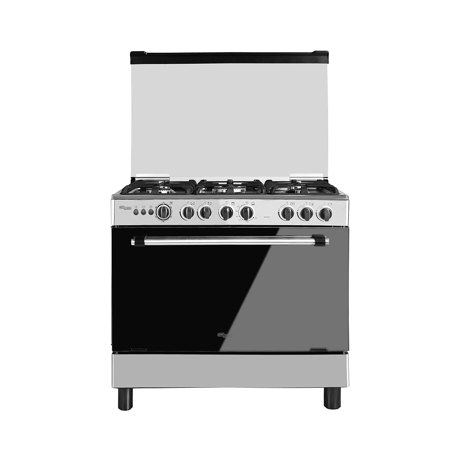 Super General 90 x 60 cm Freestanding Gas Cooker SGC901FS, 5-Burner Full-Safety, Auto Ignition, Cast Iron Grid, Gas Oven & Grill with Rotisserie, Wok Burner,Glass Top Lid, 90x58x76.9cm (WxDxH), Silver on Amazon.ae - Price Tracker