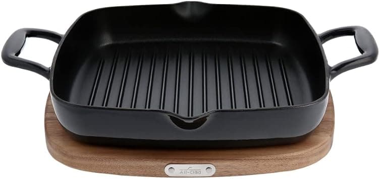 All-Clad Cast Iron Square Griddle with Acacia Trivet 11 Inch Induction Oven Broil Safe 650F Pots and Pans, Cookware Black on Amazon.ae - Price Tracker