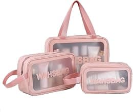 3Pcs Cosmetic Bag Vinyl Air Travel Toiletry Bags Bulk, Water Resistant PVC Packing Cubes with Zipper Closure & Carry Handle for Women Baby Men, Make-up brush Case Beach Pool Spa Gym Bag - Best Deal Finder