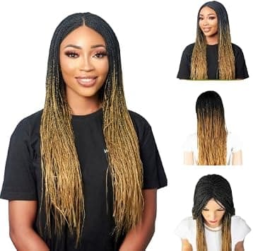 Wow Braids Box Braid Wig,Braided Wigs for Black Women, Micro Million Braids Wig With Glueless Swiss Lace Front Closure Cap, Synthetic, Neat African Handmade Small Braid Wigs - 22” / Ombre T27 على Amazon.ae - متتبع الأسعار
