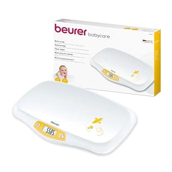 Beurer BY80 Baby Scale | Digital baby weighing scale with large LCD screen | Curved platform for comfort and safety | Tare and hold functions for easy weighing | 20kg load capacity | Easy wipe-clean - Best Deal Finder