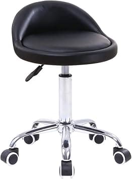 KKTONER PU Leather Round Rolling Stool with Back Rest Height Adjustable Swivel Drafting Work SPA Task Chair with Wheels Black on Amazon.ae - Price Tracker