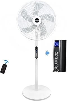16 Inch Pedestal Fan with Remote Control,5-Blade Oscillating Standing Fan - Adjustable Height,Ultra Quiet,8 Speed,3 Winds Mode,9 Hour Timer,LED Display,90° Pivoting Head Air Circulator Fan (White) على Amazon.ae - متتبع الأسعار