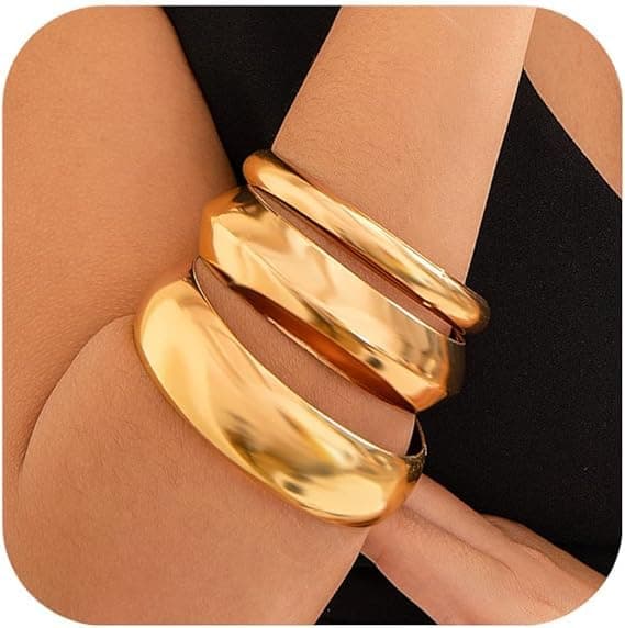 Azonee Pack of 3 Chunky Gold Bangle Bracelets for Women – Wide Stackable Cuff Bangles, Minimalist Fashion Jewelry Wrist Accessories, Statement Gift Set for Party, Daily Wear & Special Occasions on Amazon.ae - Price Tracker