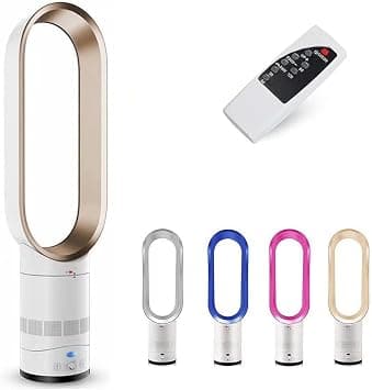 Bladeless Tower Fan With Remote Control, Oscillating Air Circulator For Home And Office, Quiet Cooling Fan With Timer And Adjustable Speeds Gold 16inch on Amazon.ae - Price Tracker