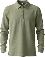 Men’s Linen Shirts Long Sleeve Polo Shirt Casual Summer Classic T Shirts - Best Deal Finder