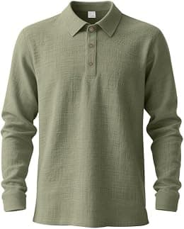 Men’s Linen Shirts Long Sleeve Polo Shirt Casual Summer Classic T Shirts - Best Deal Finder