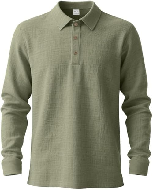 Men’s Linen Shirts Long Sleeve Polo Shirt Casual Summer Classic T Shirts on Amazon.ae - Price Tracker