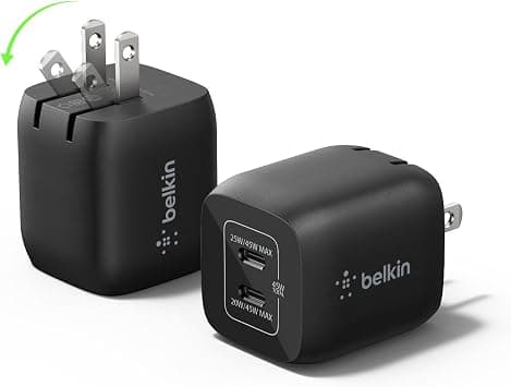 Belkin 45W Dual USB-C Wall Charger, Fast Charging Power Delivery 3.0 w/GaN Technology for iPhone 15, 15 Pro, 15 Pro Max, 14, 13, Mini, iPad Pro 12.9, MacBook, Galaxy S23, & More - Black (2-Pack) | PD 3.0 PPS Fast Charging, Samsung Galaxy S25, iPhone 17, Air, Pro, Pro Max, iPad, MacBook, Switch 2 on Amazon.ae - Price Tracker