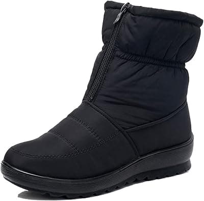 Womens Snow Boots Warm Thick Heel Front Zipper Ankle Booties Waterproof Closed Toe Faux Plush Lined Boot on Amazon.ae - Price Tracker