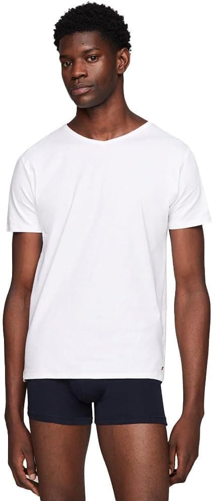 Tommy Hilfiger Men's T-Shirt Short Sleeves Pack of 3 Stretch V-Neck, White (White/White), S on Amazon.ae - Price Tracker