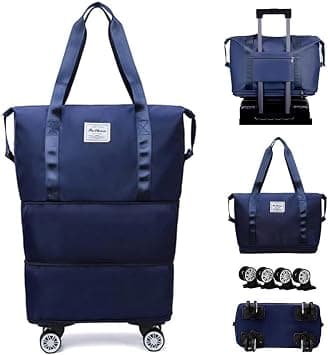 Foldable Travel Bag Expandable,Rolling Duffle Bag with Wheels,Weekender Travel Bag with Rolling Wheels,Tote Bag, Navy Blue on Amazon.ae - Price Tracker