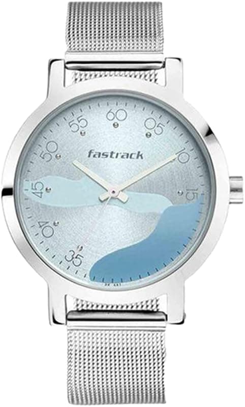 Fastrack Bare Basics Women's Quartz Analog Watch | Blue Abstract Wave Dial with Silver Stainless Steel Mesh Strap | Modern Minimalist Style - 6222SM02 على Amazon.ae - متتبع الأسعار