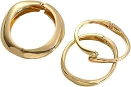 Chunky Gold Bangle Bracelets for Women, Dainty 14k Gold Plated Big Stackable Bangles Set, Trendy Cuff Bracelet Stack Fashion Jewelry Gifts. - Best Deal Finder