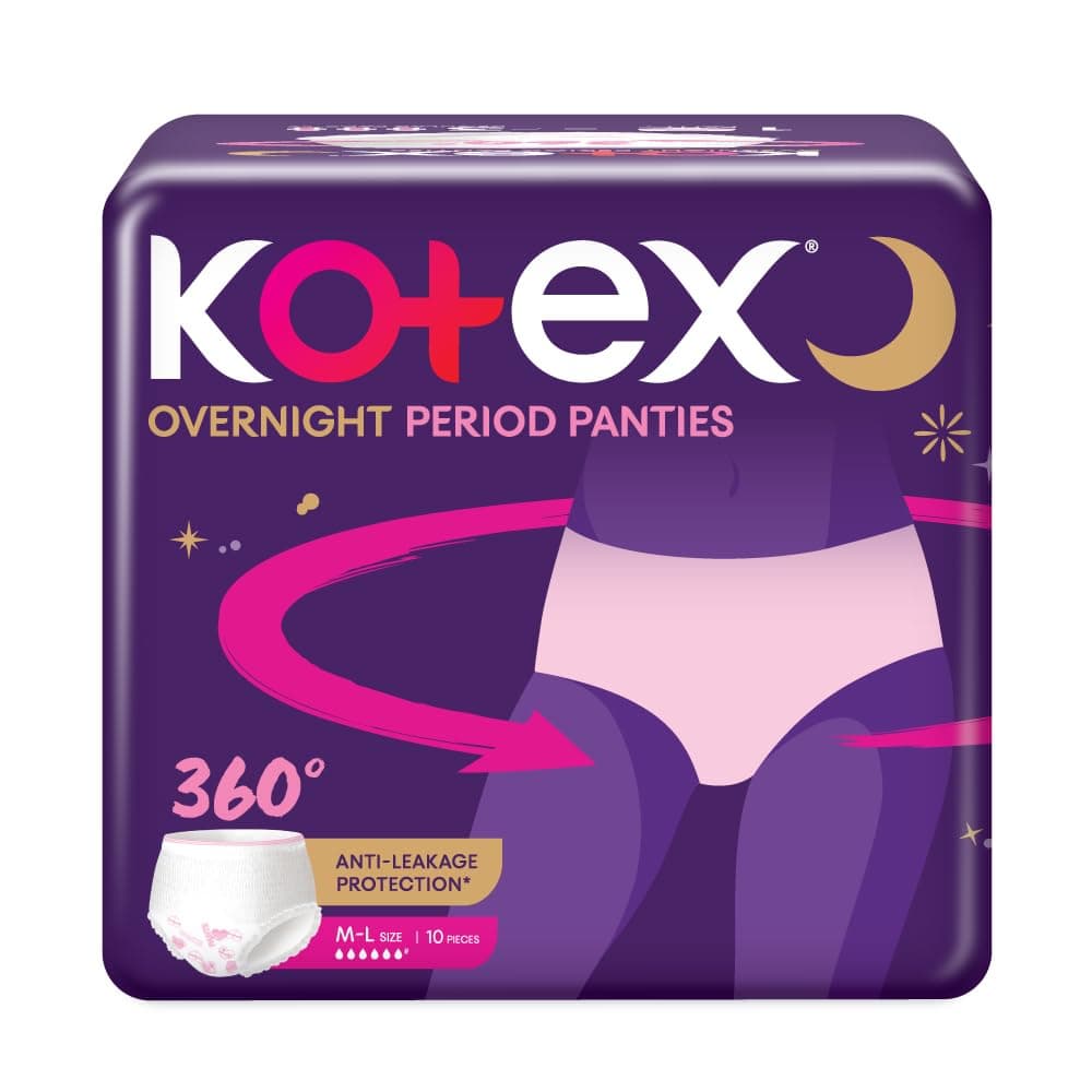 Kotex Overnight Period Panties (Medium/Large size, 10 pieces ) for heavy flow period protection | with 360 degree anti-leakage design & airy-soft fabric | 1 panty = ~3 regular pads on Amazon.ae - Price Tracker
