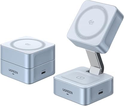 UGREEN Qi2 25W Wireless Charger 2 in 1, 2025 MagFlow Portable Magsafe Foldable Fast Charging Stand for iPhone 17 Pro Max 16 15 14 13 12 Series, AirPods, iWatch, with 1M USB-C Cable - متتبع أسعار Amazon.sa