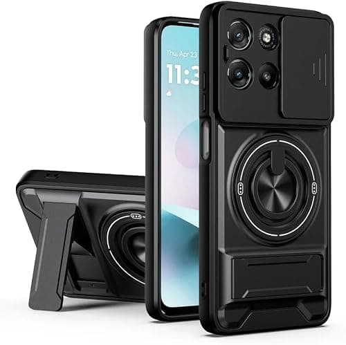 Gruattreay Compatible with Motorola Moto G77 5G Case, with Slide Camera Cover Heavy Duty Military Grade Shockproof Magnetic Ring Holder and Invisible Kickstand Case (Black) on Amazon.ae - Price Tracker
