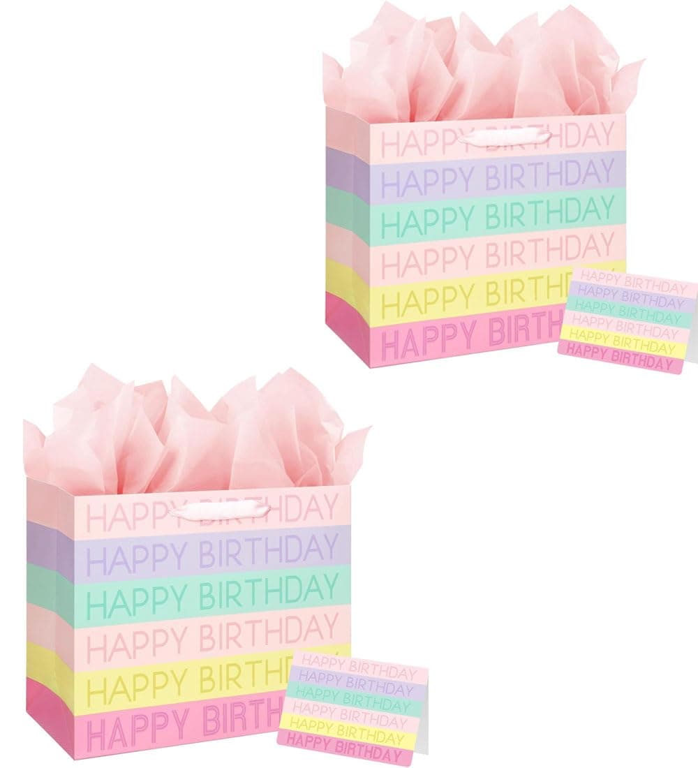 Large Happy Birthday Gift Bag with Tissue Paper and Card, 2Pcs Party Favor Bags with Handles for Birthday, Crafts, Wedding, Party Supplies on Amazon.ae - Price Tracker
