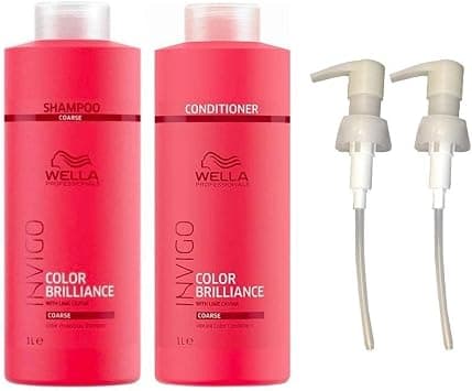 Wella Invigo Brilliance Coarse Hair Shampoo & Conditioner Duo Litre Pack + Pumps - Best Deal Finder