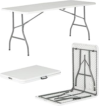 SKY-TOUCH Folding Lightweight Trestle Outdoor Camping Table,Heavy Duty Plastic Outdoor Folding Picnic Table,Folding Trestle Table For BBQ Party, Folds in Half with Carry Handle,White(180×75×75cm) - Amazon.ae Price Tracker