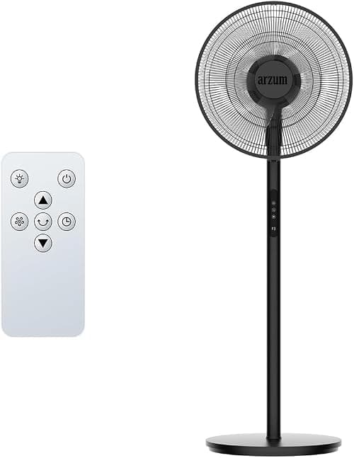 Arzum Pedestal Fan,16-Inch, 60W,LED Touch control Panel, Digital Remote Control,3D Oscillation Directions,4 fan modes, Electric, Floor Standing, Home & Office Use,Black, 1 Year Manufacturing Warranty على Amazon.ae - متتبع الأسعار