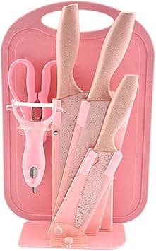blooming 7-piece Stainless Steel Wheat Straw Kitchen Knife Set,Professional Stainless Steel Kitchen Knives With Cutting Board (pink) on Amazon.ae - Price Tracker