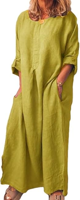 Casual Women Solid Color Oversize Maxi Cotton Linen Long Shirt Dress Oversize Maxi Cotton Linen Long Shirt Dress - Best Deal Finder
