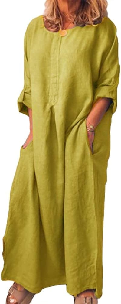 Casual Women Solid Color Oversize Maxi Cotton Linen Long Shirt Dress Oversize Maxi Cotton Linen Long Shirt Dress on Amazon.ae - Price Tracker