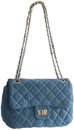 Y2k Purse Women's Small Shoulder Bag, Quilted Crossbody, Denim Wallet, Tote Bag with Chain Shoulder Strap - Best Deal Finder