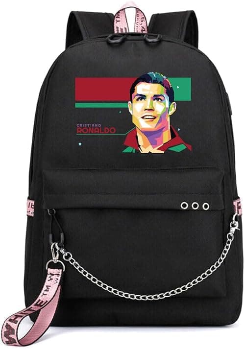 Football Super Hero Ronaldo Printed Backpack - Perfect for Football Sports Fan for School - Travel Bag with USB Charging Port For Boys على Amazon.ae - متتبع الأسعار