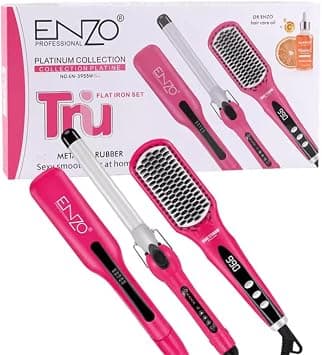 ENZO EN-3955W 3-in-1 Platinum Collection Hair Styling kit - Versatile Hot Air Brush, Straightener, and Curling Iron with Platinum Ceramic Technology-Intl Version (PINK) على Amazon.ae - متتبع الأسعار
