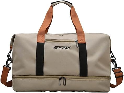 PINKE Gym Sports Bag, Large Travel Duffel Bag with Shoe Compartment & Wet Pocket Foldable Overnight Weekend Bags Swim Tote Bag Handbag Sports Holdall Lightweight Hospital Bag (Khaki) on Amazon.ae - Price Tracker