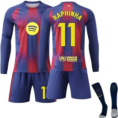 2025/26 Home Long sleeved BAR Football Jersey Kit– RAPHINHA #11 Signature Edition–Soccer Uniform Set with Shorts,Socks & Knee Pads–Athletic Training Gift for Men,Youth & Boys(16–3XL) على Amazon.ae - متتبع الأسعار