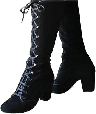 Women Vintage Victorian Gothic Mid Calf Height Boots Casual Lace up Thick High Heels Booties Winter Warm Shoes on Amazon.ae - Price Tracker