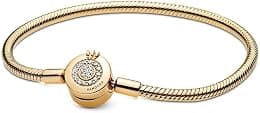 PANDORA Pandora Moments Sparkling Crown O Snake Chain Bracelet, Clear CZ 18k Gold Plated PANDORA Shine Collection Charm Bracelet - متتبع أسعار Amazon.sa
