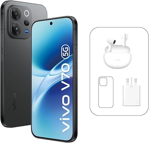 Vivo V70 5G - Black 12 + 512GB | 50MP ZEISS Camera | 1.5k 120Hz AMOLED Display | 6500mAh | IP69, 4Y Battery | 455 Days Screen Replace,25 Months Warranty - Middle East Version(Amazon Exclusive) on Amazon.ae - Price Tracker