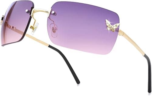 knliwkm Rimless Rectangle Y2k Sunglasses for Women Men Cute Small Clear Frameless Tinted Lens 2000S Fashion Shades Butterfly على Amazon.ae - متتبع الأسعار