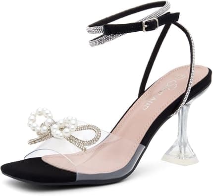 Shoe Land Womens SL-NAOMI Clear Heeled Sandals with Double Bowknots Open Toe Stiletto High Heel Dress Party Wedding Crystal Shoes on Amazon.ae - Price Tracker