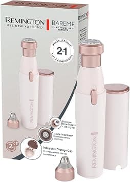 Remington Facial Hair Remover [2-in-1: Electric Facial Hair Razor & Eyebrow Trimmer] BareMe (Hair Removal Upper Lip, Chin & Cheeks, Waterproof, LED Light, USB-C, Brush, Protective Cap) WFS200 على Amazon.ae - متتبع الأسعار