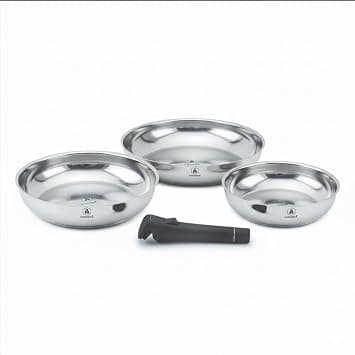 LAGUIOLE, Set of 3 Removable Stainless Steel Frying Pans Compatible with All Hobs Induction 100% Cast Iron 20/24/28 cm Capacity 1.25/1.80/2.50 L Stackable Design Silver على Amazon.ae - متتبع الأسعار
