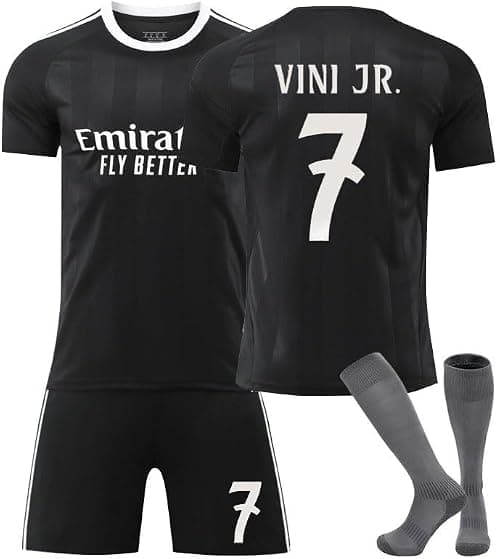2025/26 Training version RM Football Jersey Kit– VINI JR #7 Signature Edition–Soccer Uniform Set with Shorts,Socks & Knee Pads–Athletic Training Gift for Men,Youth & Boys(16–3XL)，Black على Amazon.ae - متتبع الأسعار