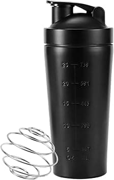 Shaker Bottle with Wire Whisk, Protein Shaker Bottle for Protein Mixes, Stainless Steel Shaker Bottle, Metal Shaker Bottle, Large Shaker Bottle 25oz (739ml), Leak Proof Design (Black) على Amazon.ae - متتبع الأسعار