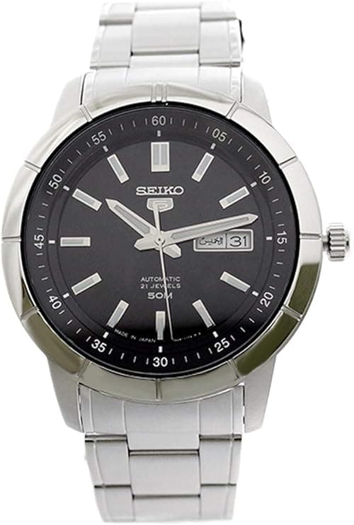 SEIKO 5 SNKN55J1 Men's Japan Stainless Steel Black Dial Day Date Automatic Watch on Amazon.ae - Price Tracker